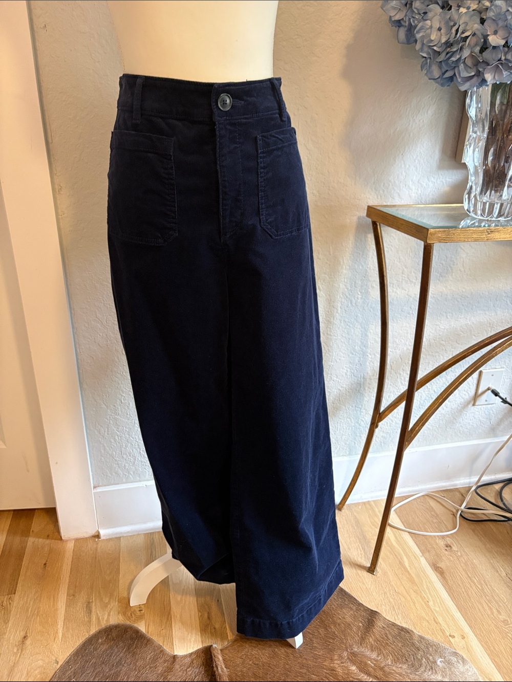 Loft Wide Leg Navy Corduroy jeans with front patch pockets